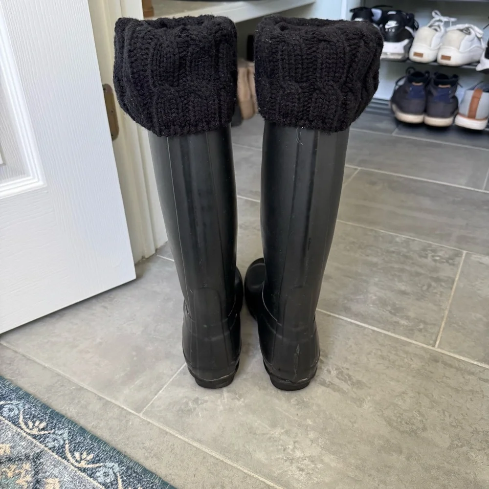 Hunter Black Rain Boots with Knit Cuff